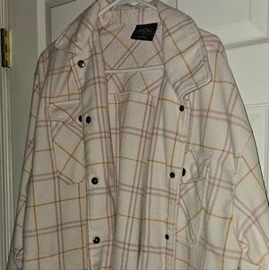 HFX plaid Shirt/jacket. Snap Up. Size Large. Pink And Yellow Plaid.